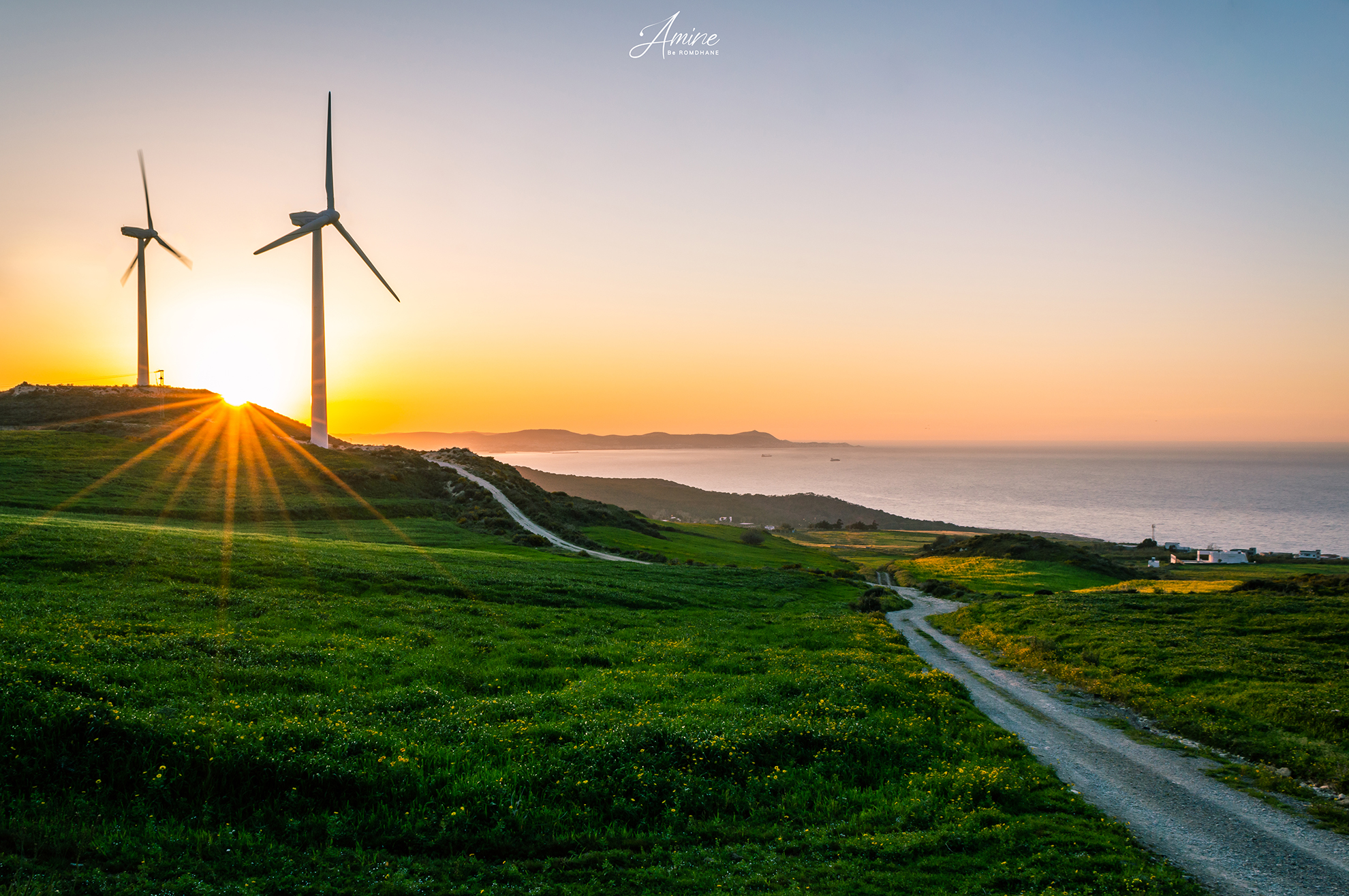 Sunset over the wind turbines of El Demna by Amine Be Romdhane